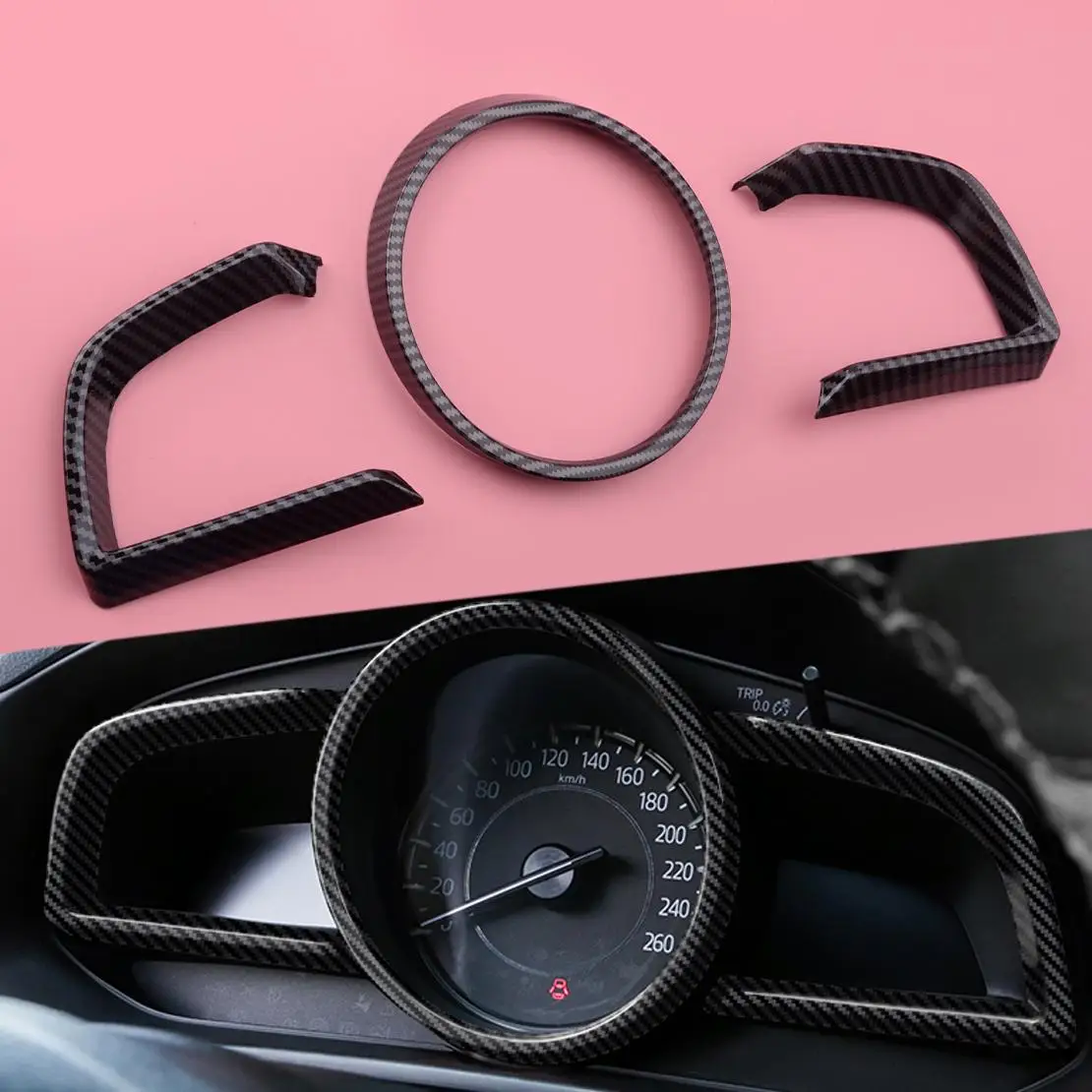 

3pcs Carbon Fiber Look Dashboard Interior Instrument Frame Trim fit for Mazda 3 2014-2018
