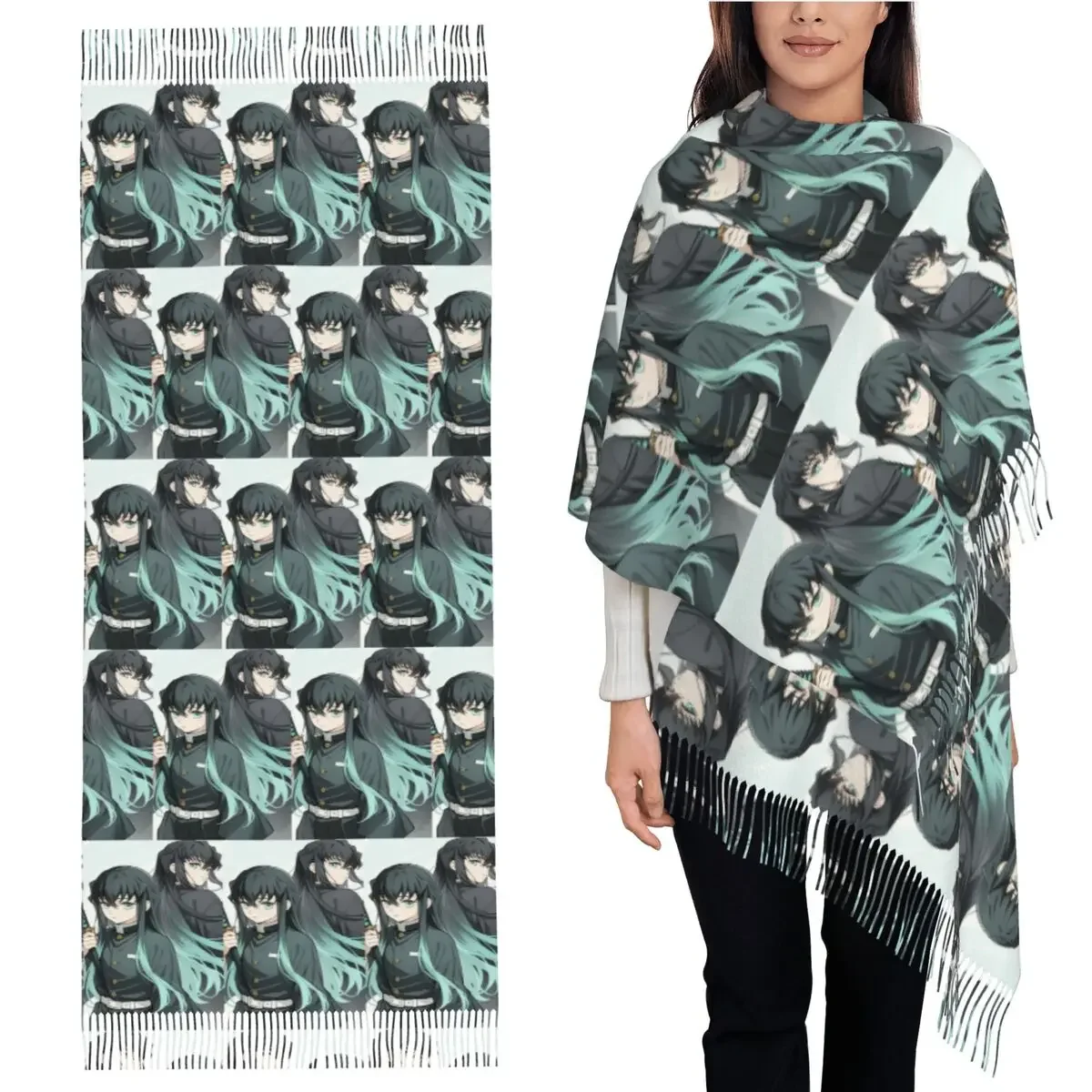 

Muichiro Tokito шарф с кисточками, женские мягкие теплые шали и накидки, длинная осенне-зимняя шаль