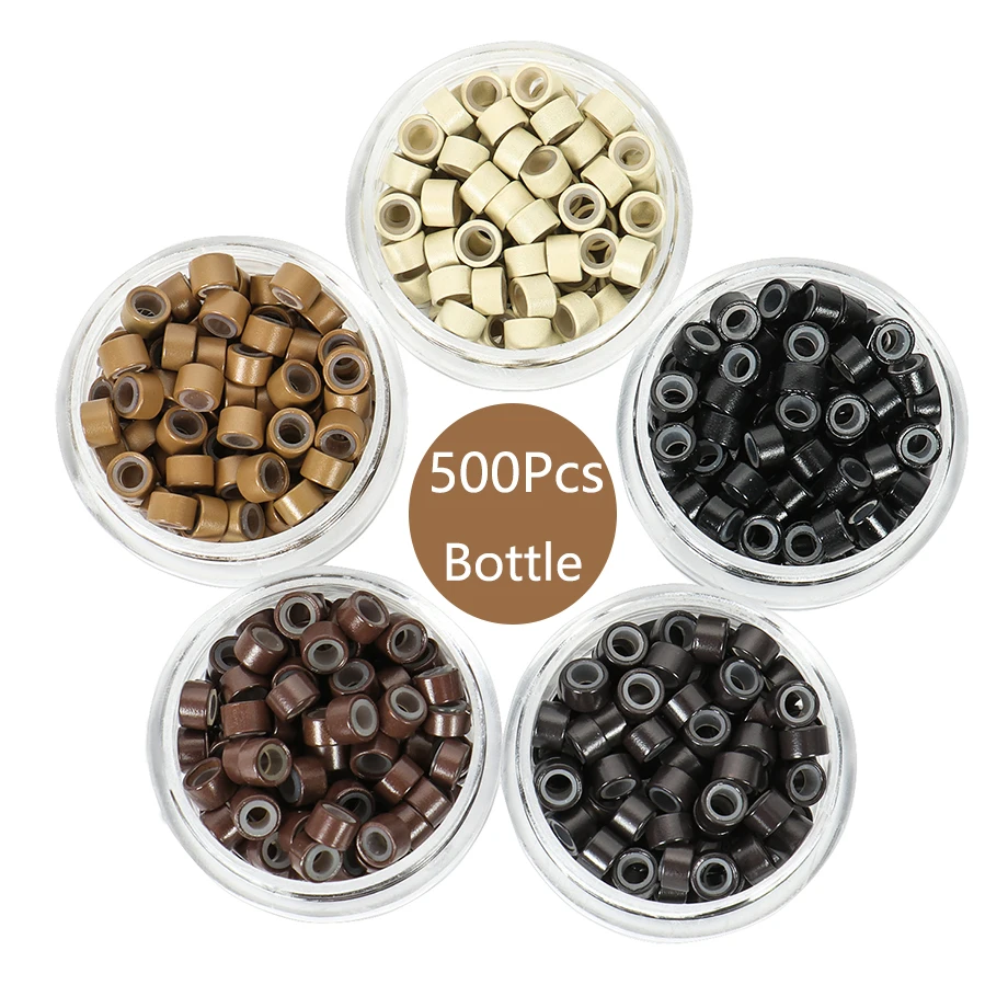 500pcs Hair Extension Micro Ring Chain Beads 5mm Silicone Lined Beads For Human Hair Extension Tool Salon Aesthetics