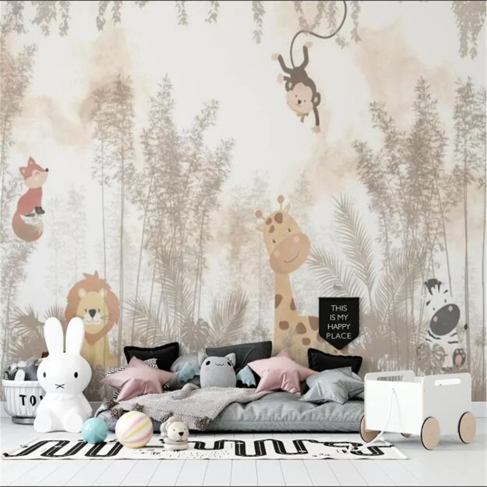 Miloficustomized3D Decorative wallpaper mural Nordic minimalist leaves cute animal giraffe children's house background wall