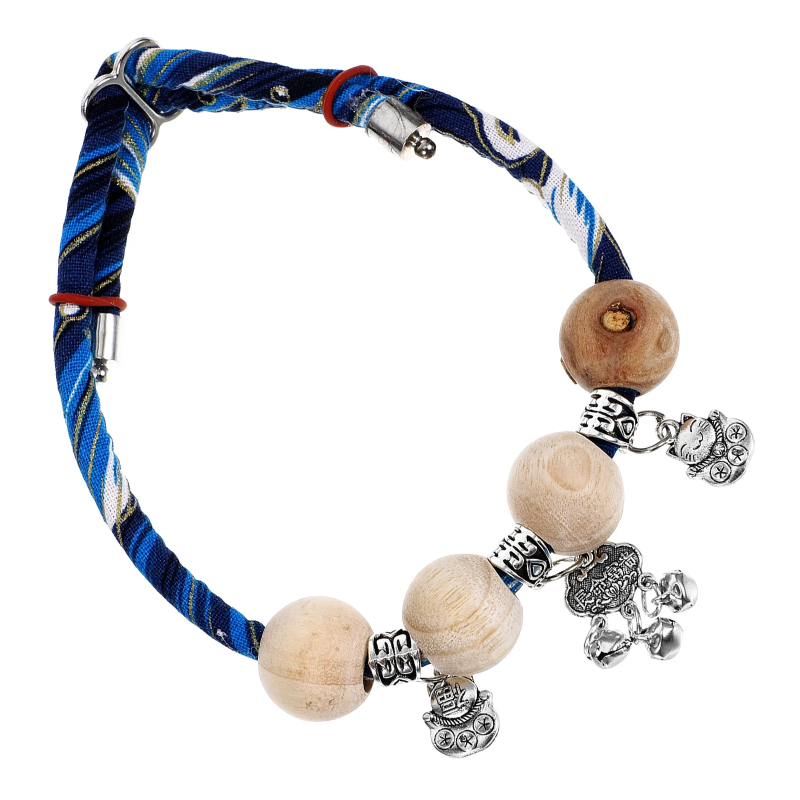 

Stylish Breakaway Cat Collar with Bell Adjustable Wooden Bead Necklace Blessing Pendant Cotton Rope Kitten Collars