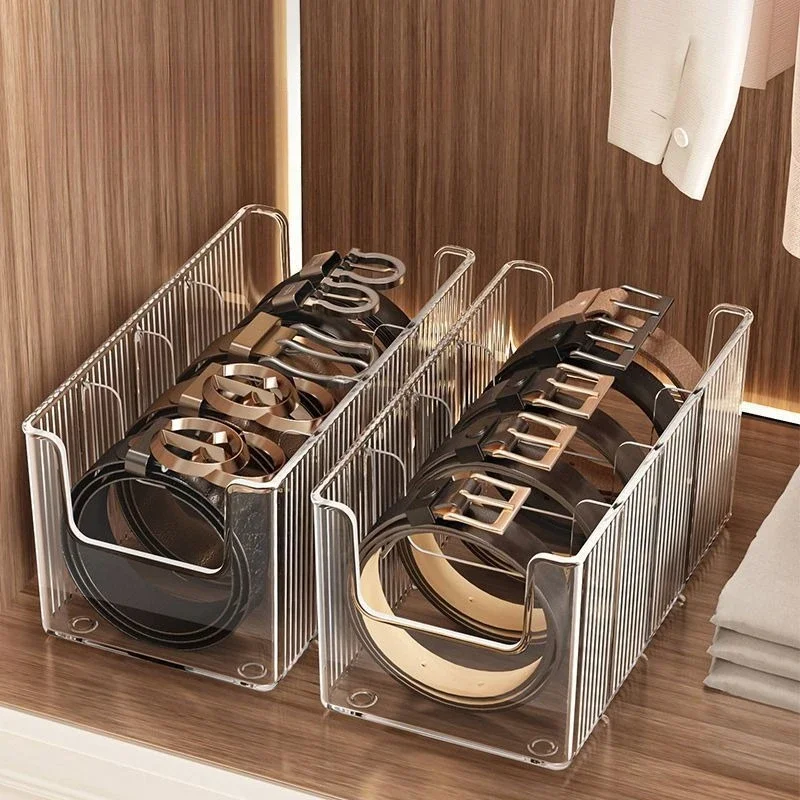 Transparent Tie Belt Storage Box Organizer Acrylic Wardrobe Drawer Storage Men's Belt Display Rack Belt Storage Compartment Box