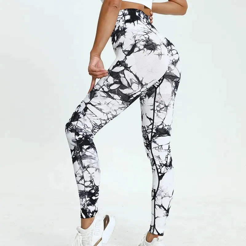 Tie Dye Stretchy Seamless Fashion Yoga Pants, Breathable High Waist Butt-lifting Fitness Gym Leggings, Scrunch Elastic Tights