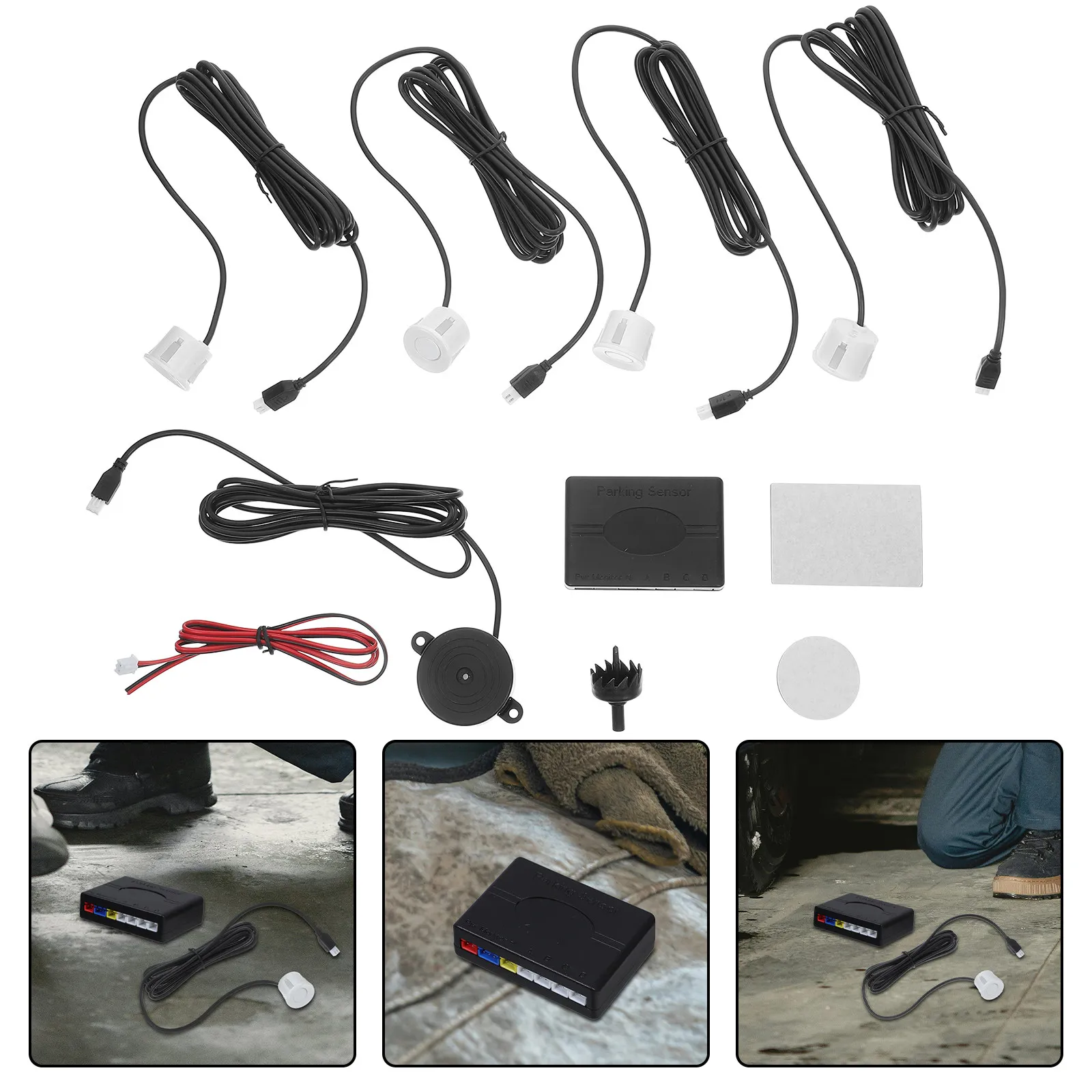 

1Set Car Parking Sensors Professional 4 Sensor System Backup Park Rear Parking Warning System Automobile