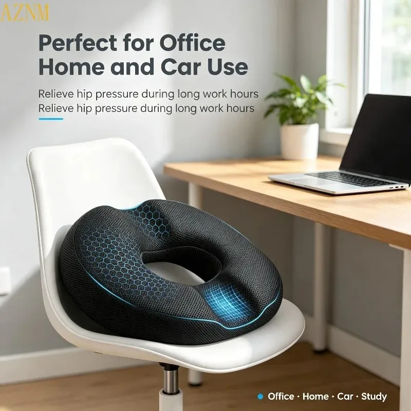 Coussin de siège en mousse à mémoire de forme Donut Hollow, protection du coccyx, soulagement des hémorroïdes, réduction de la pression, coussin de siège pour le bureau et la maison
