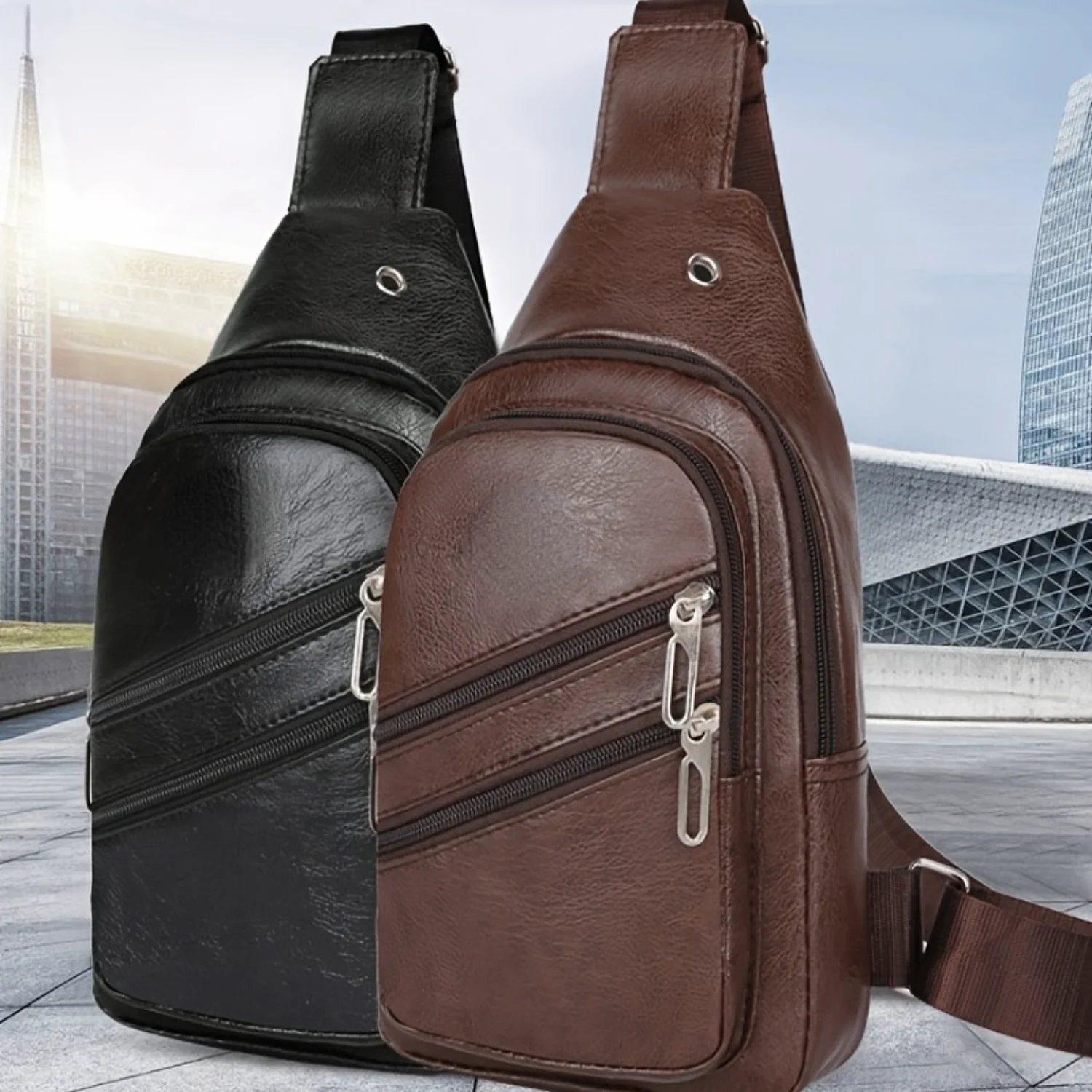 

1pc Fashion Multifunctional Chest Bag Men's Casual Work Chest Bag High-end Fashion PU Leather Shoulder Bag