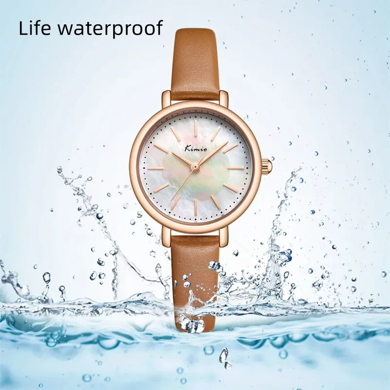 KIMIO Women Watch Waterproof Brand Fashion Natural colored Fritillary Dial Genuine Leather Strap Ladies Watch Clock Female Gifts