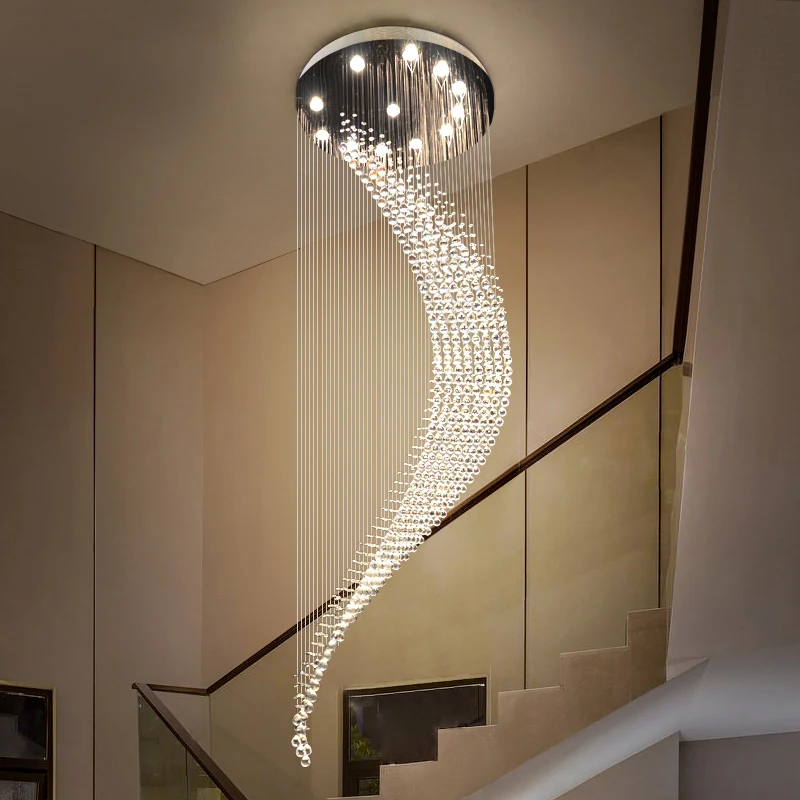 Long Staircase Crystal Chandelier Led Modern Lamp Luxury Spiral Hanging Light Fixture Home Decoration Crystal Ball