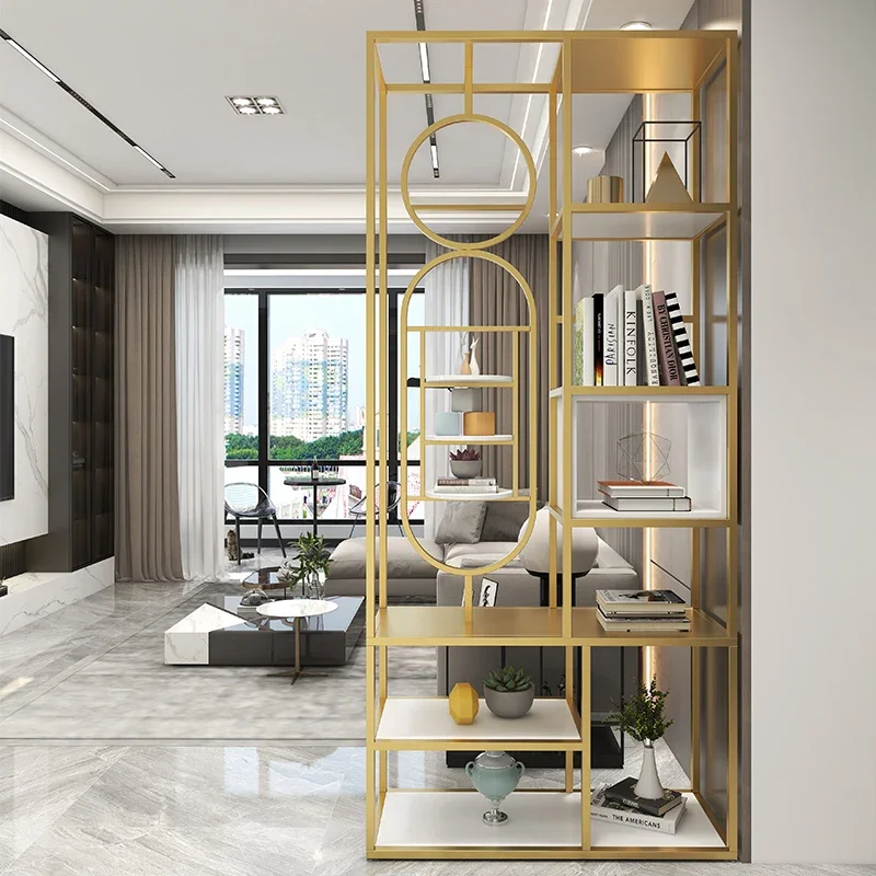 2026 Light Luxury Living Room Divider Office Furniture Storage Rack Bookcase Home Partition Storage Cabinets