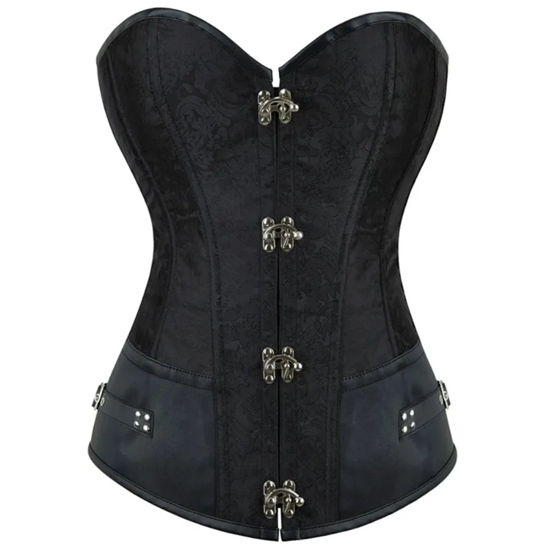 女性用スチームパンクコルセット-ゴシックコルセット-ジャカードコルセット-海賊コルセット-ブラックc
