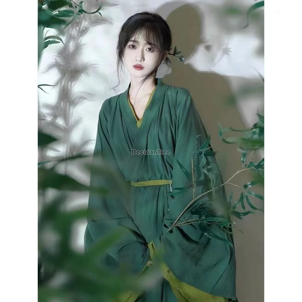 

2025 китайская древняя династия Вейц, женская традиционная одежда, свободный длинный халат ханьфу с перекрестным воротником и большим рукавом, элегантный повседневный халат ханьфу