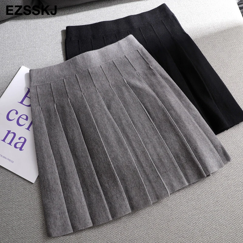 

Autumn and Winter A-line Thickened Mini Skirt Women's High-quality Cute Pleated Skirt Women's Elegant Knitted Woman Skirts 2022