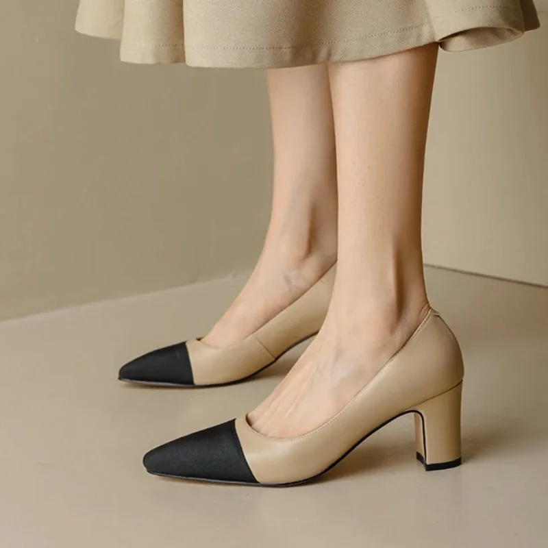 Women Ballet Pumps Slip-On Ladies Pumps Dress Prom Career Vintage Shoes Round Toe Spring Autum Genuine Leather Cozy Shoes Siz 42