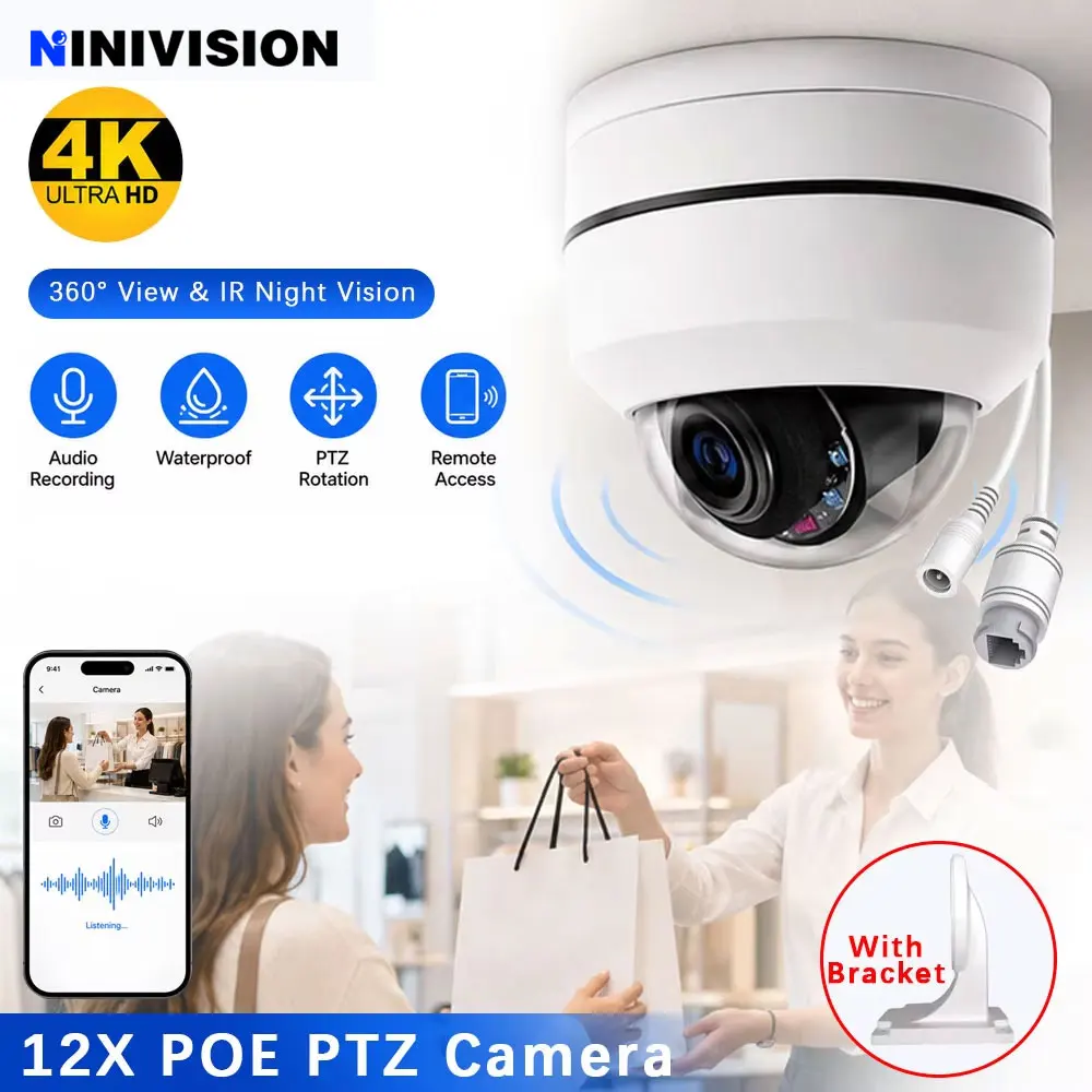 4K 8MP 12X Optical Zoom PoE PTZ Security Explosion-Proof 360° Pan Tilt IP IR NightVision Remote Access Video Surveillance Camera
