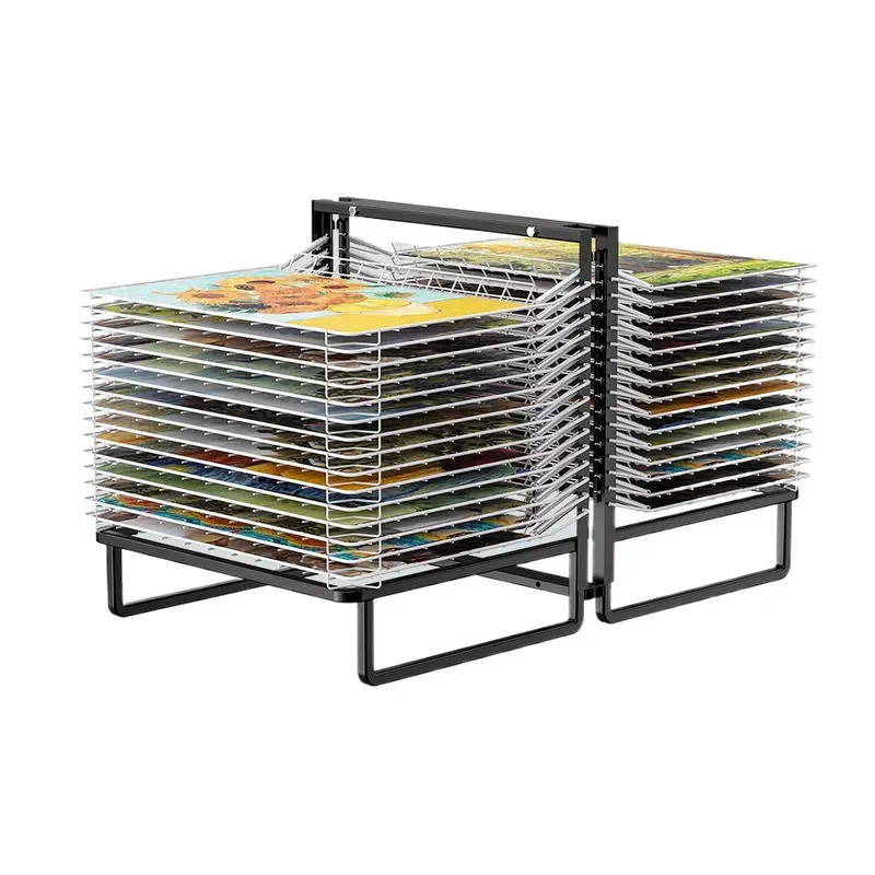 Metal Art Drying Paint Paper Rack for Classrooms Mobile Paint  with Storage