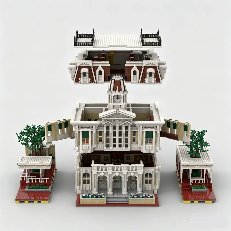 14083PCS City Hall MOC Modular Street View Model Custom Puzzle Architecture DIY Assembly Building Blocks Collectible Toy Gift