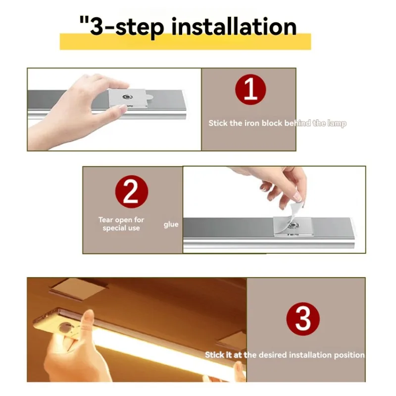 SEWS-Smart Human LED Motion Sensor Light-24CM 1500MA 3 Color Night Light With Human Body Detection For Bedroom, Cabinet Outdoor