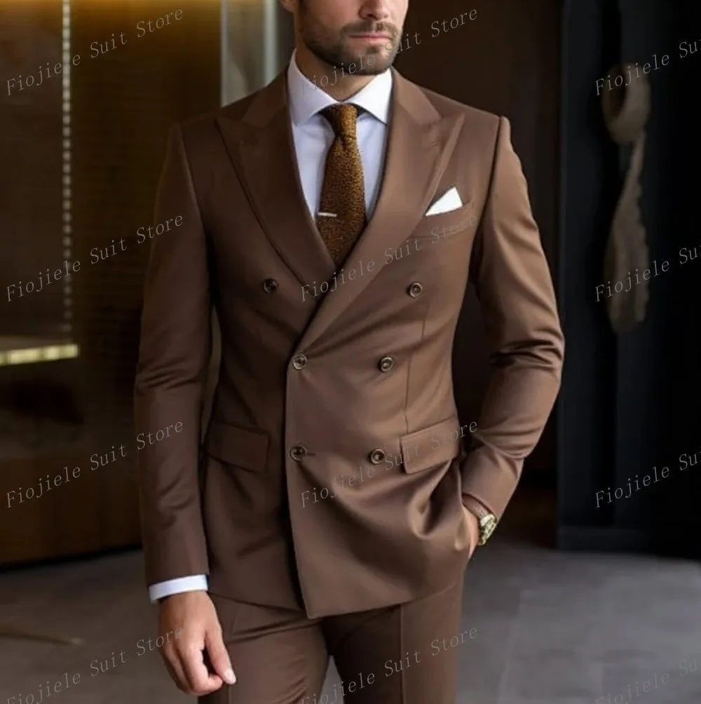 

New Brown Men Tuxedos Business Suit Groom Groomsman Prom Wedding Party Formal 2 Piece Set Jacket And Pants