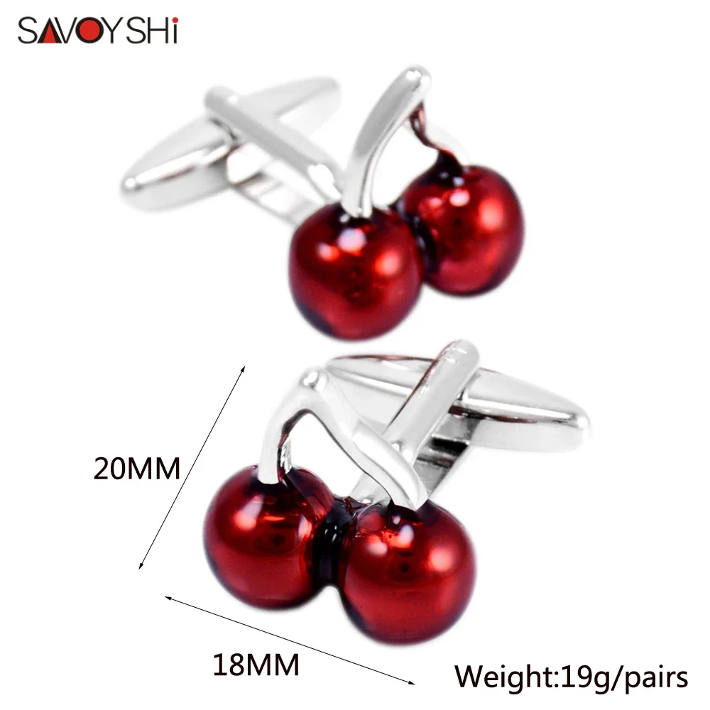 SAVOYSHI Red Enamel Cherry Cuff Link Mens Shirt Cufflinks High Quality Wedding Groom Gift Jewelry Free custom name