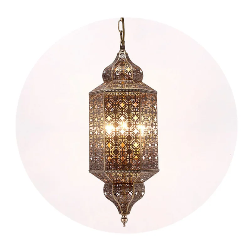 Vintage Arabic Style Restaurant Lights Southeast Asia Moroccan Hotel Bar Corridor Copper Pendant Lamp E14*3