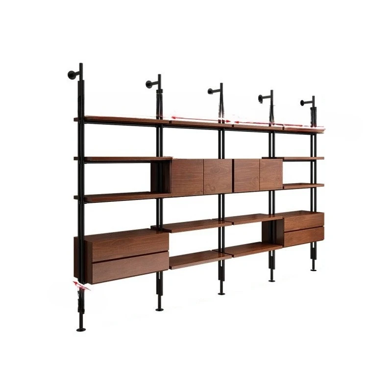 Bookshelf wall solid wood living room bookcase wrought iron shelf floor Italian Internet celebrity multi-layer storage rack