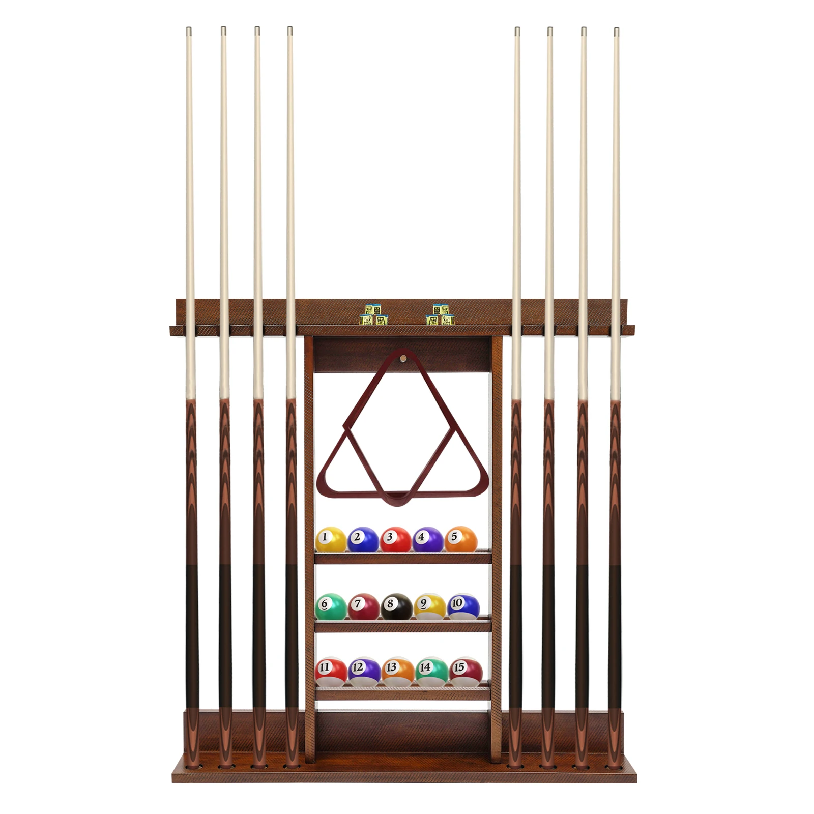 

Oak Wood 8-pool Cue Wall Rack Wall-mount Billiard Cue Holder Strong Stability and Space Saving