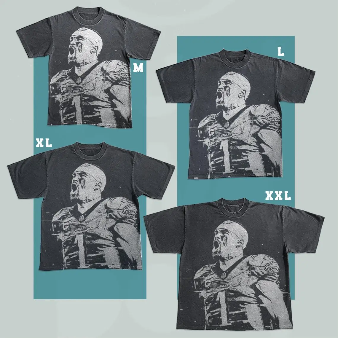 Jalen Hurts Shirt Handmade Bleached Spray Art Vintage Unisex Faded Black Football Cotton Tee, Gift for Him Gift for Her