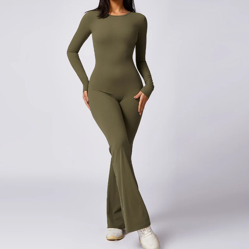 Long-Sleeved One-piece Suit Women Backless Sports Jumpsuit Female Push up Rompers Quick Drying Yoga Clothing Workout Bodysuits