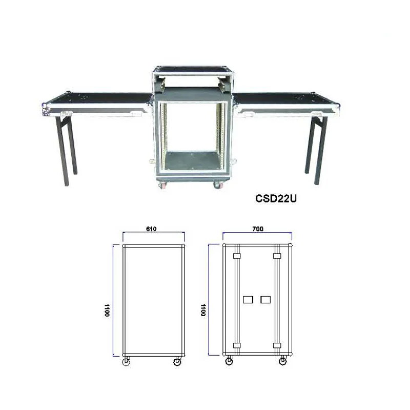 

22U Space Amp aluminum amplifier mount Flight Rack Road Case with 2 lid table