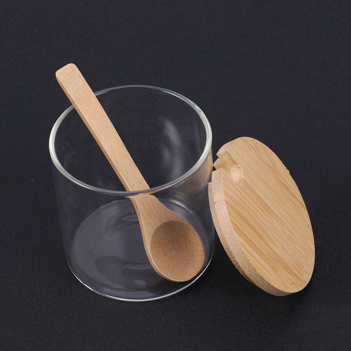 

Borosilicate Glass Spice Jars with Bamboo Lid Wooden Spoon Clear Storage Container for Coffee Tea Sugar Seasoning Box Organizer