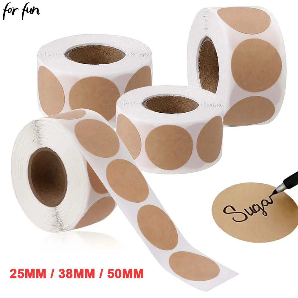 

For Fun 500PCS/Roll Kraft Round Stickers Self-adhesive Label Paper Sticker Classification Name Personalized Labels Stickers