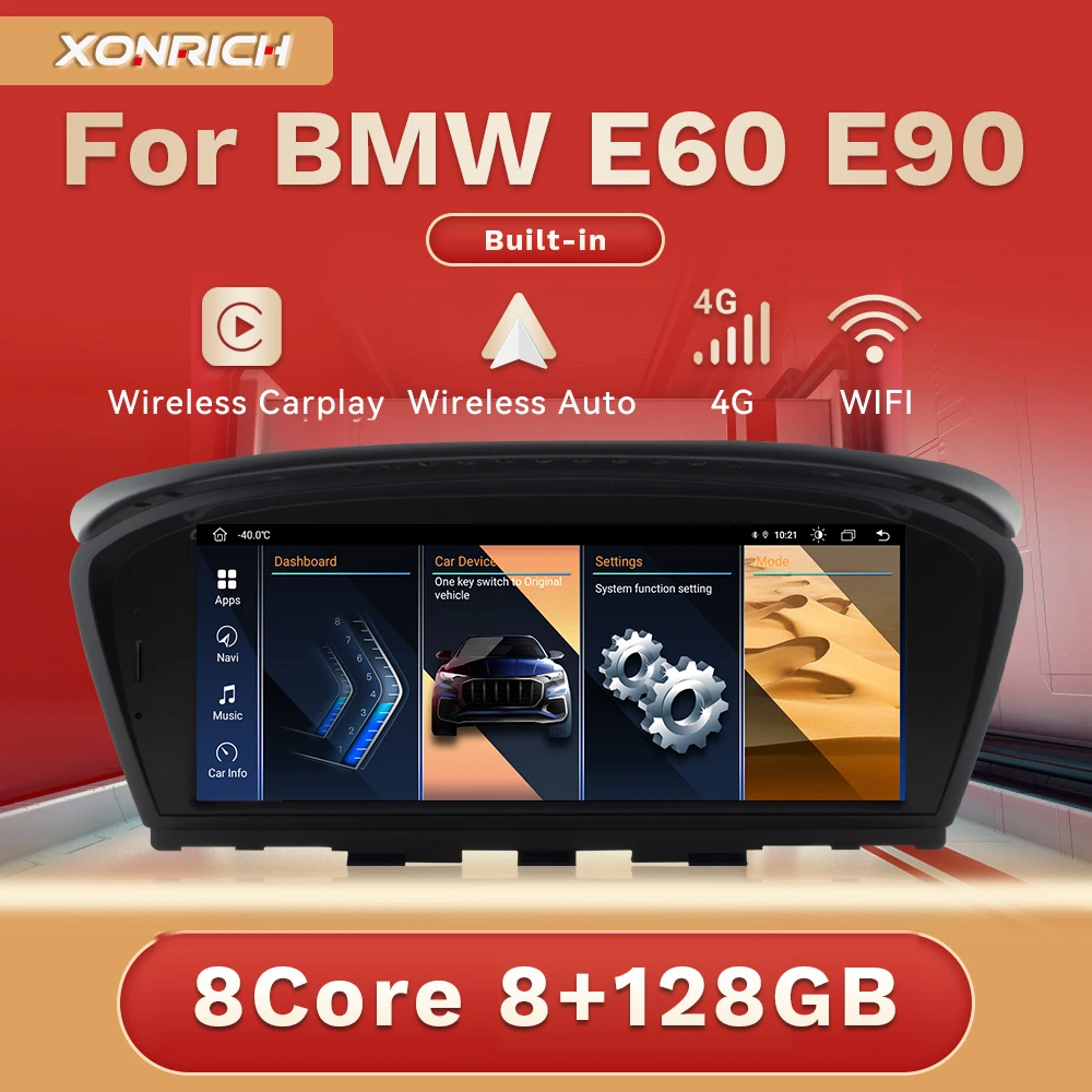 Lettore multimediale per auto Carplay senza fili per BMW Serie 5 E60 E61 E63 E64 E90 E91 E92 CCC CIC Android 14 Navigazione GPS 4G Wifi