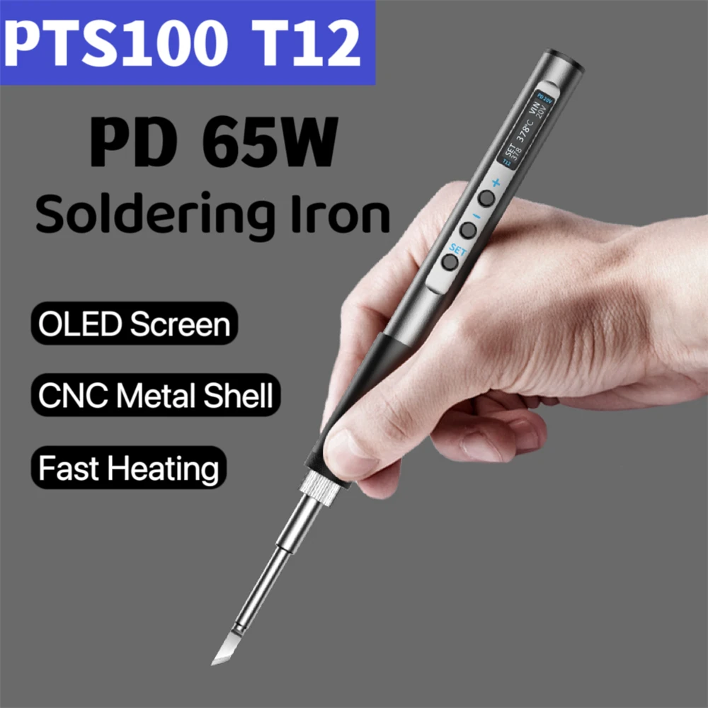 

PTS100 T12 PD 5-20V 65W Portable Electric Soldering Iron CNC Metal Body Temperature Adjustable Solder Welding Station