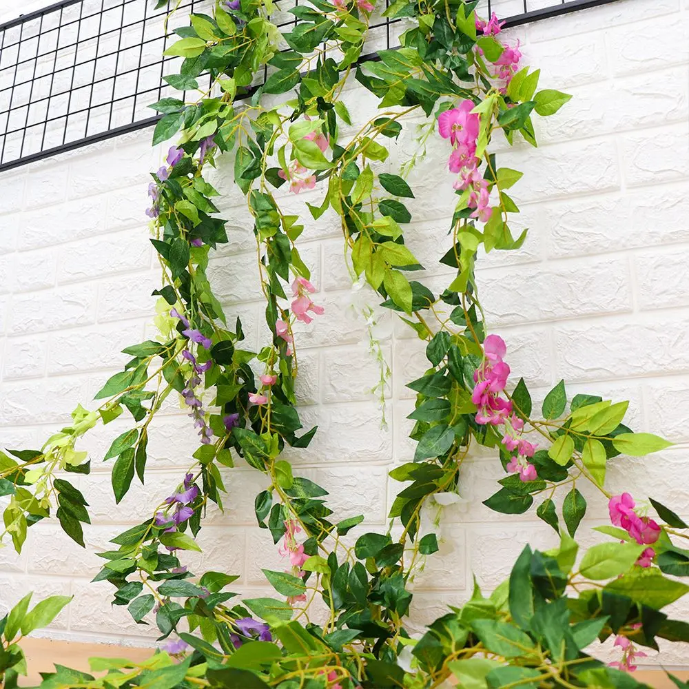 Garden Fences Green Leaves Home Decor Hanging Garland Wisteria Plant Artificial Flowers Foliage Trailing Flower Fake Ivy Vine