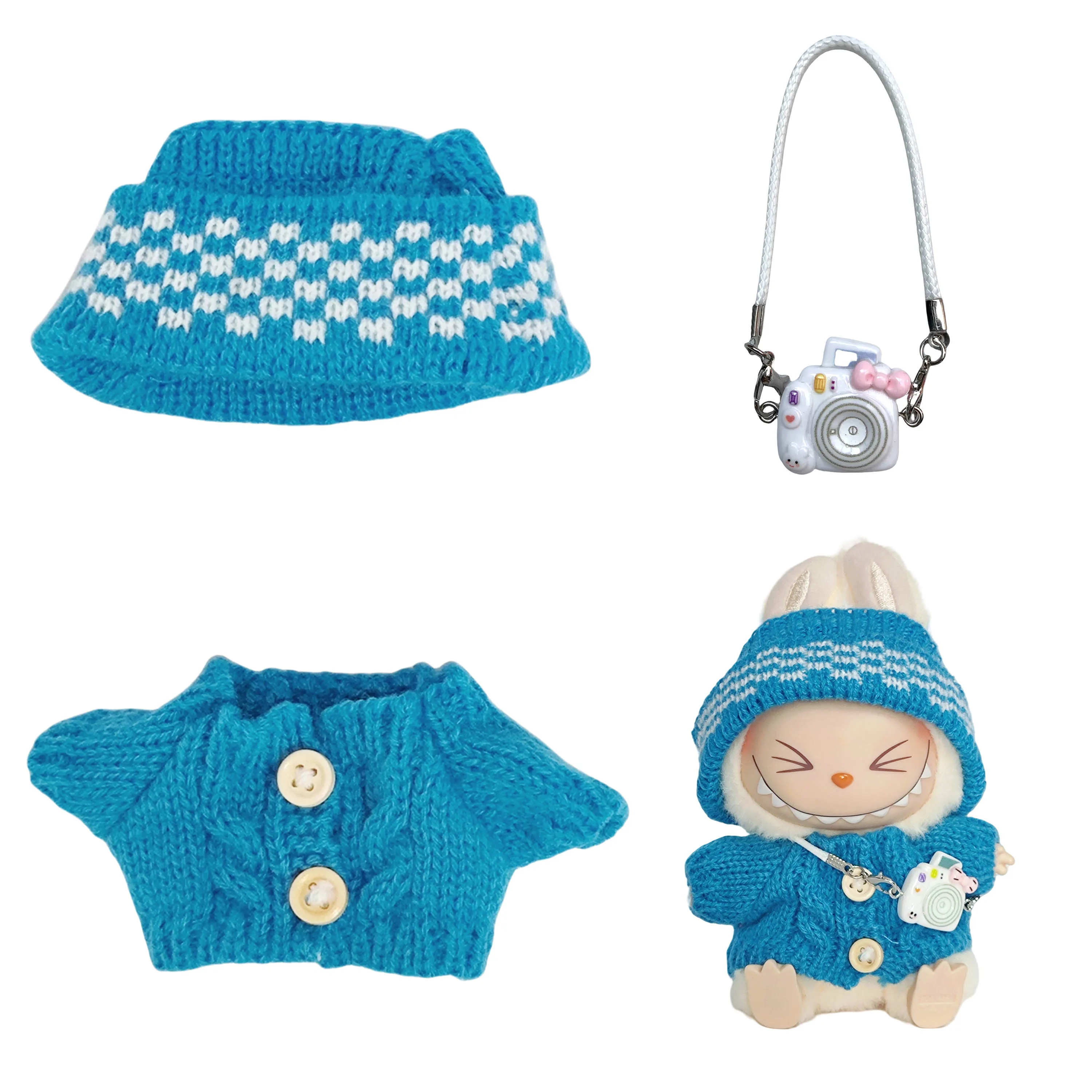 Labubu I II Dolls Cute Clothing 4 Colors Mesh Sweater and Hat Set Accessories Clothing Plush Doll Clothing