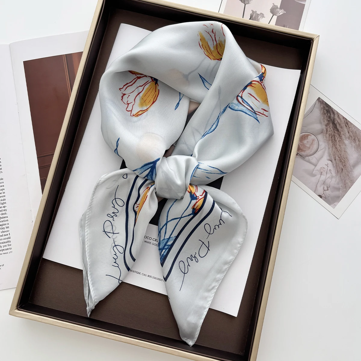 1 pz estate colore brillante pittura a olio stampa limone piccolo quadrato donna raso cravatta sciarpe morbide e pulite fazzoletti da collo da donna