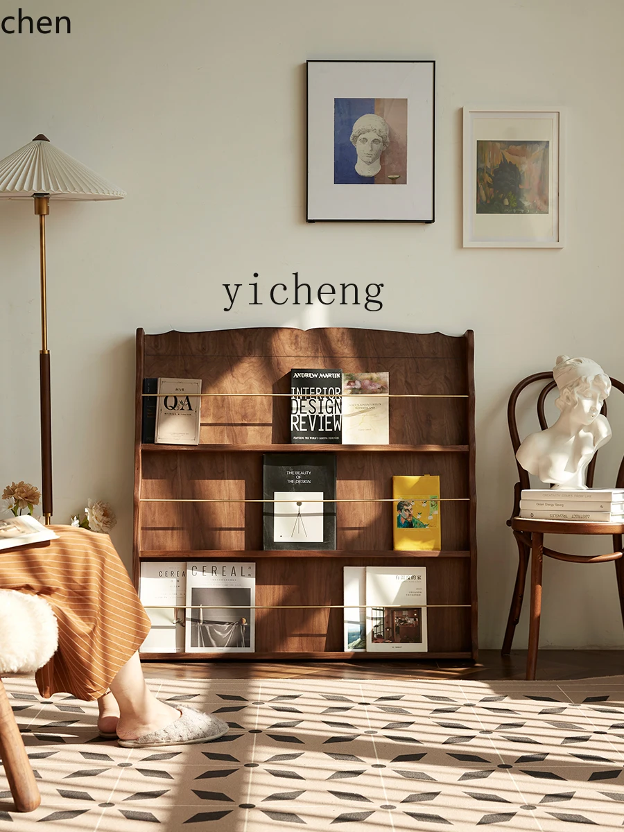 

PYH Vintage Simple Light Luxury Solid Wood Reading Rack Display Rack Vintage Storage Shelf Floor-standing