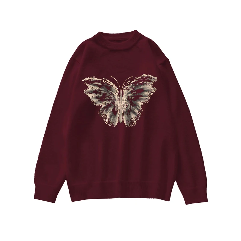 Vlinderpatroon Ronde Hals Hoodie Trui Voor Vrouwen Herfst Winter Nieuwe Japanse Retro Luie Stijl Zachte Losse Dikke Gebreide Top