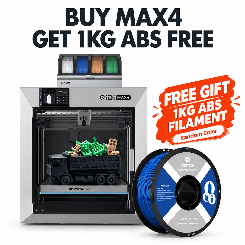 3D Printer Machine & Local Warehouse QIDI MAX4 / MAX4 Combo 3D Printer, Ships Within 24 Hours, 390×390×340mm, Free 1KG ABS Filament