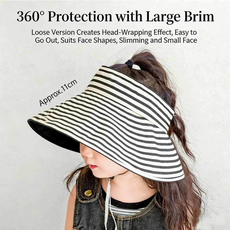 Kid Wide Brim Sunhat Sunshade UV Protection Breathable Empty Top Cap Foldable Adjustbale Windproof Outdoor Travel Beach Hat