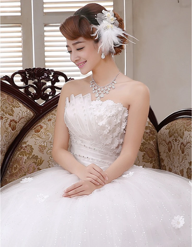 Customized New Luxury Beading Brush Train Lace Up Wedding Dress Sexy Strapless Applique Plus Size Bridal Gown Vestido De Noiva