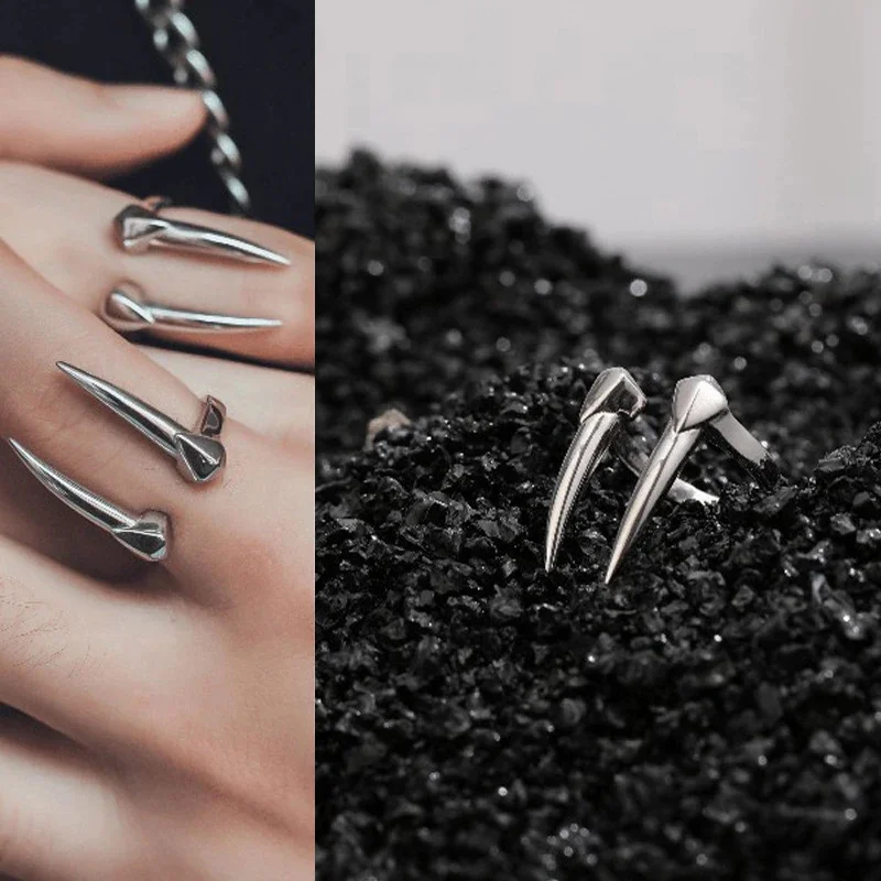 European and American new minimalist geometric pointed ring animal tooth guardian ring jewelry wholesale