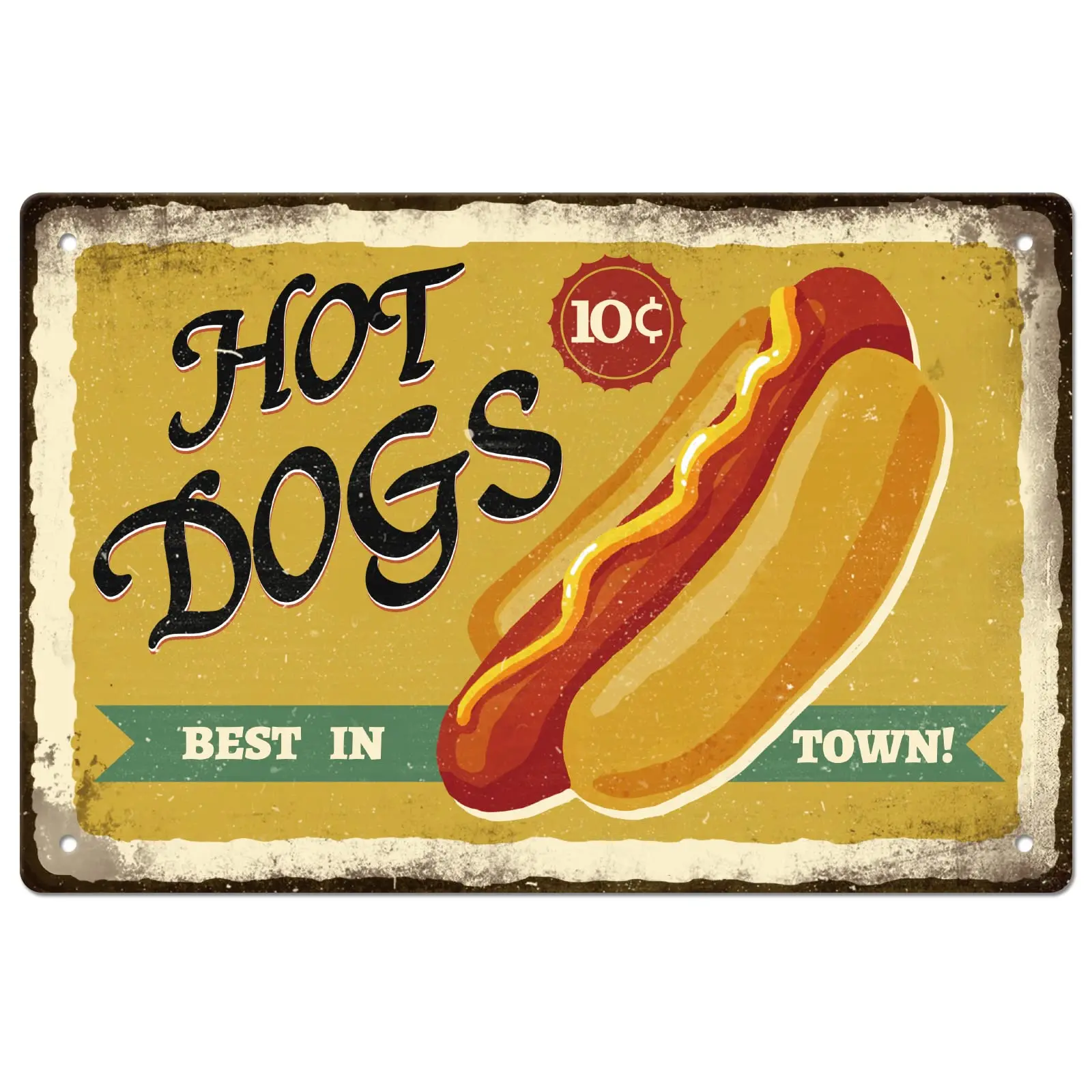 (Placa de Metal 2D) SUPERDANT Hot Dogs: O Melhor da Cidade - Placa de Metal Vintage para Fast Food, Arte de Parede Divertida
