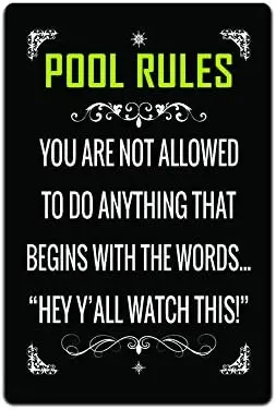 JP's Parcels Tin Signs Swimming Pool Decor - Metal Sign 12 x 8 in. Pool Rules You are not Allowed to Do Anything That Begins