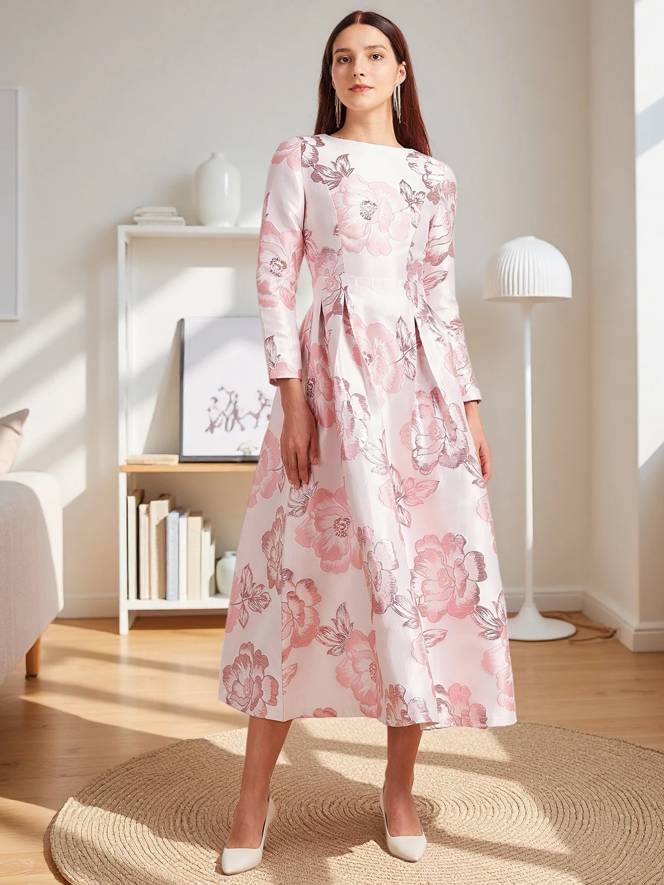 Devchata-女性のための長いジャカードドレス,エレガントで豪華な服,自由奔放に生きるスタイル,花柄,ファッション,パーティー,イブニング,カジュアル,新しいデザイン