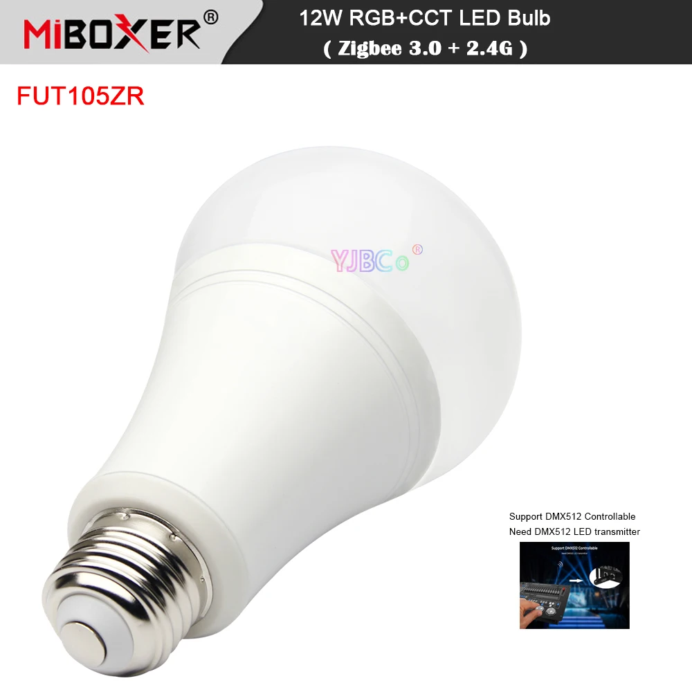 Miboxer 12W RGB+CCT LED Bulb E27 Smart Light FUT105ZR 2.4G switch/Zigbee 3.0 Remote/tuya APP/Voice/DMX512 Control 110V-220V AC