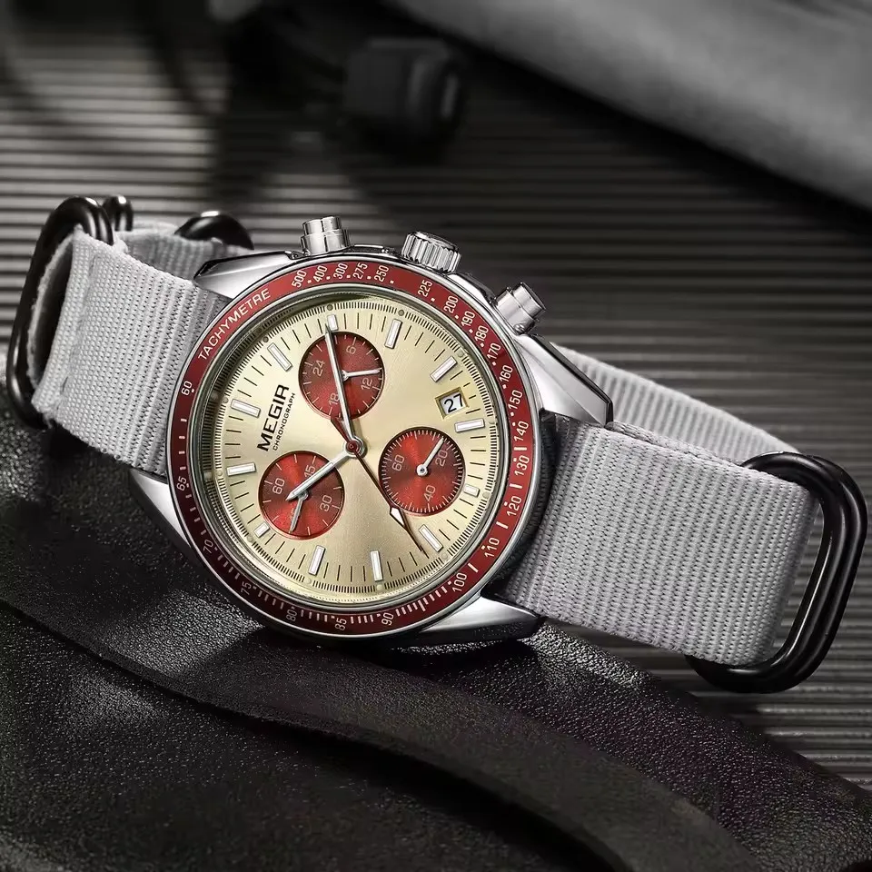 MEGIR 2247 Casual Quartz Watches for Man Luminous Calendar Chronograph Clock Canvas Strap Fashion Sports Men Watch Reloj Hombre
