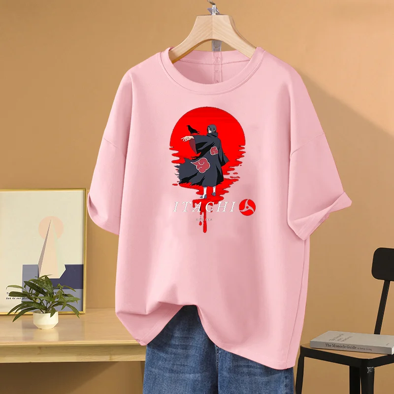 Homens e Mulheres Naruto Anime Estampado T-shirt, Uchiha Itachi, Lazer, Esportes, Rua, Casal, Estudante