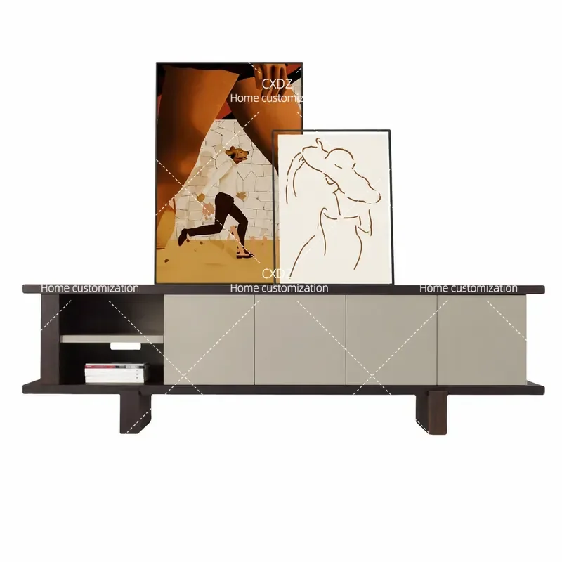 Nordic Solid Wood TV Cabinet Living Room Audio Visual Storage Unit Simple Modern Smoked Wood Color Floor Standing Media
