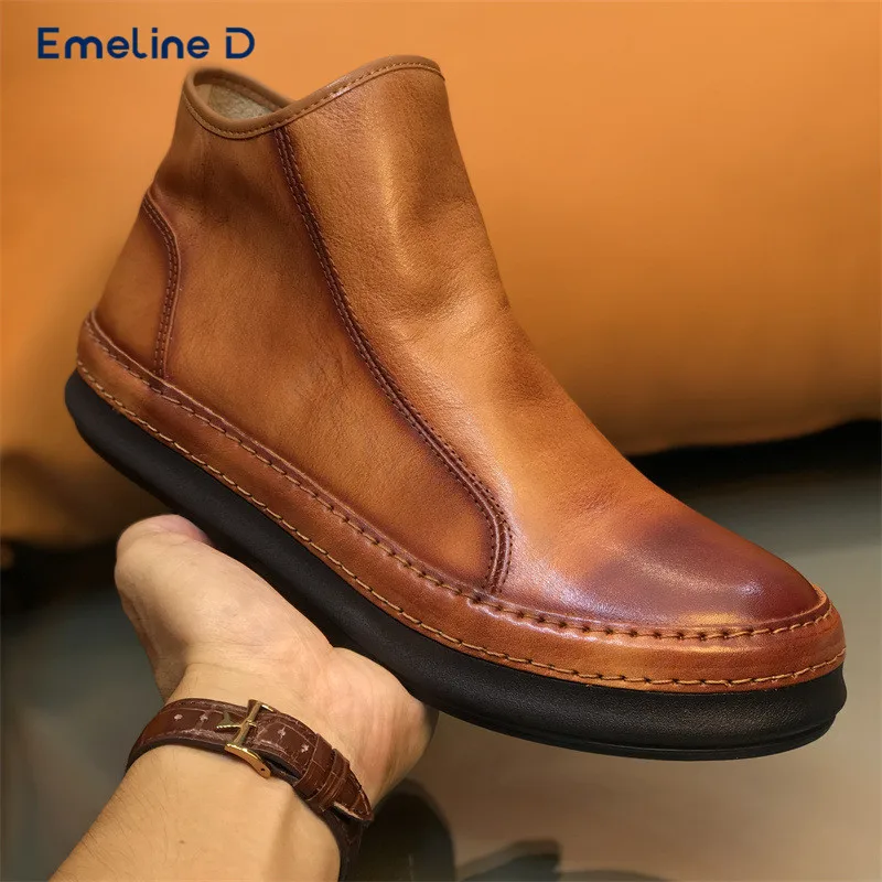 

Soft Leather Pull-On Boots Thick Sole Comfortable Pull-On Brown Black Ankle Boots Personality Fashion Casual Trend Men's Boots